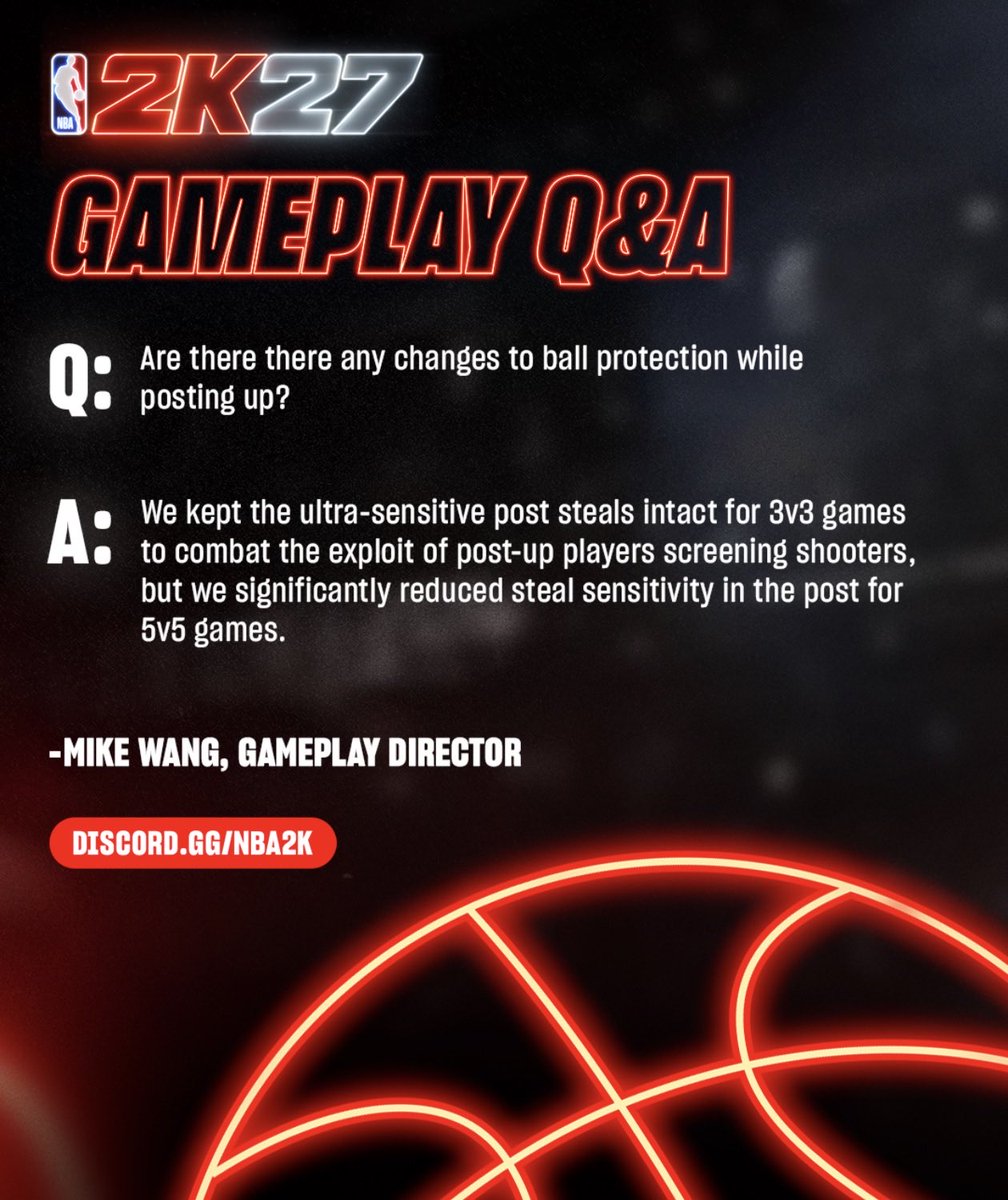 NBA 2K27 Gameplay Q&A: ultra-sensitive post steals kept in 3v3, reduced in 5v5
