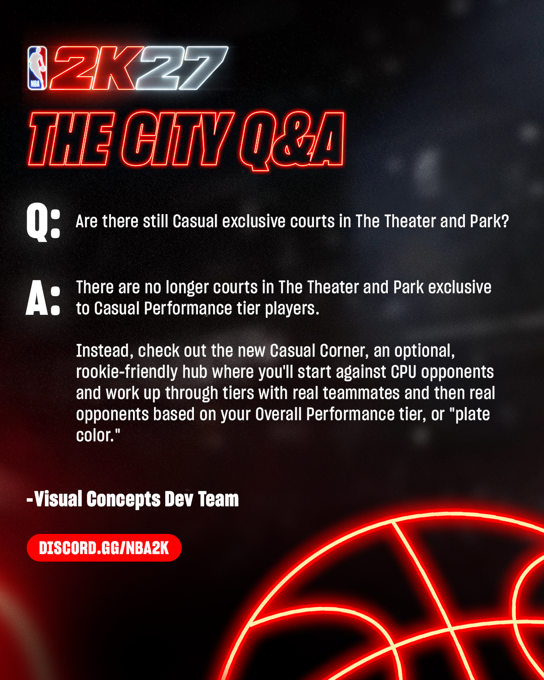 NBA 2K27 The City Q&A: Casual-exclusive Theater and Park courts removed; Casual Corner optional hub with CPU-to-PvP tier progression