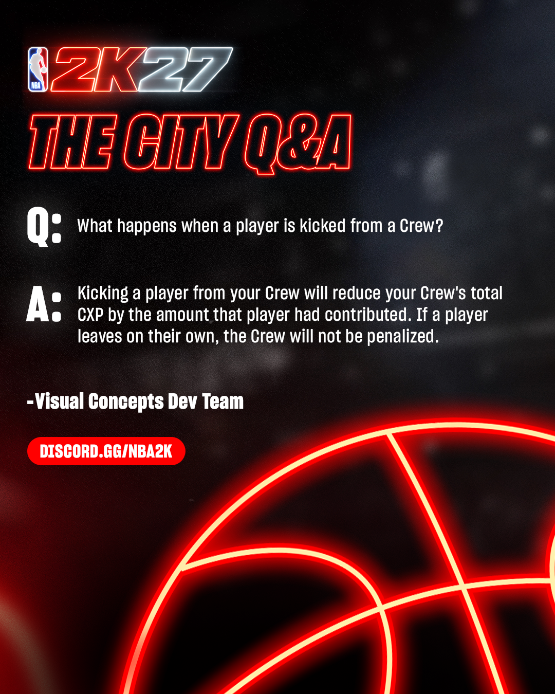 NBA 2K27 The City Q&A: kicking a Crew member reduces total CXP by their contribution; voluntary leave has no penalty