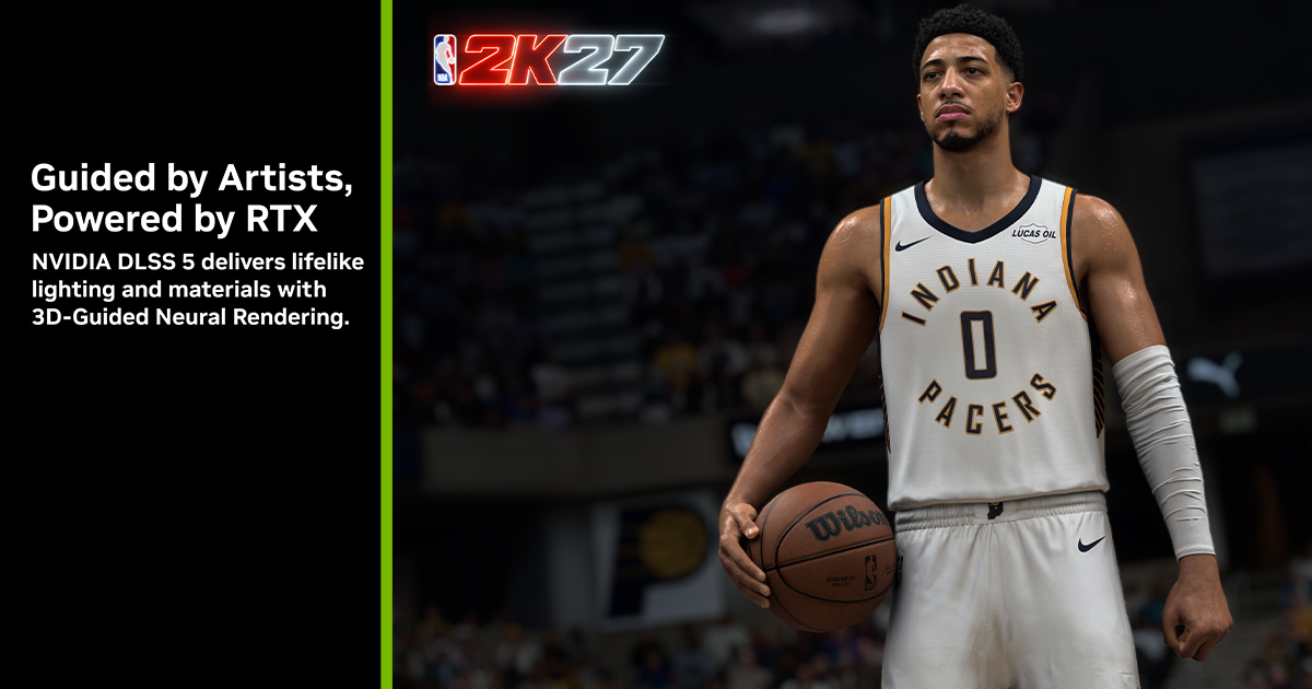 NVIDIA DLSS 5 3D-Guided Neural Rendering promotional graphic for NBA 2K27